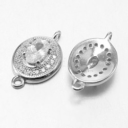925 ovale sterling silver micro spianare link zirconi, platino, 16x10x4mm, Foro: 1 mm
