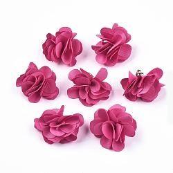 Decoraciones colgantes de tela, con fornituras de acrílico, flor, color de rosa caliente, 25~30x28~35mm, agujero: 2 mm