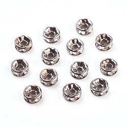 Perles séparateurs en laiton avec strass, Grade a, bride droite, gunmetal, rondelle, cristal, 6x3mm, Trou: 1mm
