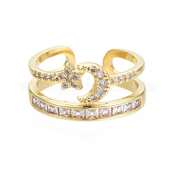 Открытое кольцо-манжета с кубическим цирконием в виде луны и звезды, массивное женское кольцо из латуни с покрытием из 18-каратного золота, без никеля , прозрачные, размер США 6 1/4 (16.7 мм)