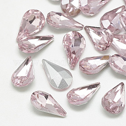 Cabujones de cristal con rhinestone, espalda plateada, facetados, lágrima, rosa luz, 10x6x3mm