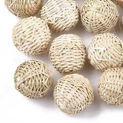 Perle di canna fatte a mano / perle intrecciate di rattan, per fare orecchini di paglia e collane, Senza Buco / undrilled, tondo, bianco antico, 20~30mm