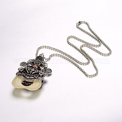 Антикварная посеребренные легкосплавные смола подвеска ожерелья, с железный шар цепей и сплава омаров застежками, бежевые, 29.7 дюйм