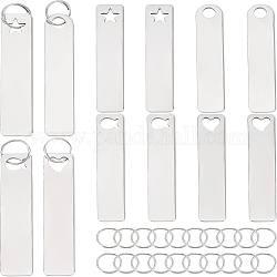Porte-clés benecreat 24pcs 4 style 304 en acier inoxydable, avec les principaux anneaux de fer, rectangle, couleur inoxydable, 5x1 cm, 6 pièces / style