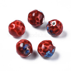 Handmade Porcelain Beads, Famille Rose Style, Round, Dark Red, 16mm, Hole: 2mm