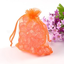 Organza Bags, Mother's Day Bags, Rectangle, Orange Red, about 10cm wide, 15cm long
