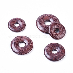 Natürliche dendritische Jaspis-Anhänger, Chohua Jaspis, Donut / Pi-Scheibe, Donutbreite: 11~14.5mm, 30~40x5~6.5 mm, Bohrung: 8~11 mm
