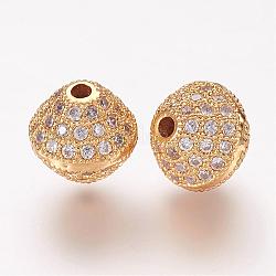 Messing Mikro ebnen Zirkonia Perlen, Doppelkegel, Transparent, golden, 10x10 mm, Bohrung: 2 mm
