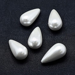 Perle semi-percée coquille perle, larme, blanc, 31x16mm, Trou: 1mm