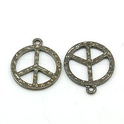 Hammered Tibetan Style Alloy Peace Sign Pendants, Lead Free and Cadmium Free, Gunmetal, 23x2mm, Hole: 2mm
