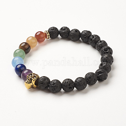 Gioielli chakra yoga, braccialetti elasticizzati con perle di roccia lavica naturale, teschio, 2-1/4 pollice (56 mm)