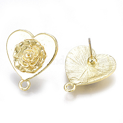 Accessoires de clous d'oreilles en alliage, avec boucle, épingles en acier, coeur avec fleur, or clair, 20.5x18.5mm, Trou: 2mm, pin: 0.7 mm
