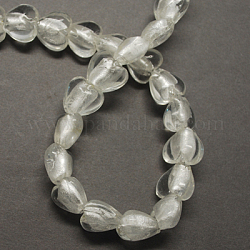 Manuell Silber Folie-Glas Perlen, Herz, Transparent, 12x12x8 mm, Bohrung: 2 mm