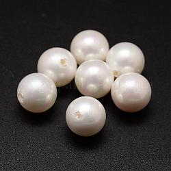 Shell Pearl Beads, Round, Grade A, Half Drilled, White, 11mm, Hole: 1mm