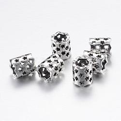 Perles en alliage, Perles avec un grand trou   , colonne avec étoile, argent antique, 11x9~9.5mm, Trou: 6mm