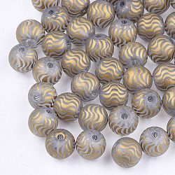Perles en verre electroplate, mat, ronde avec motif de vagues, or, 8~8.5mm, Trou: 1.5mm