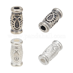 NBEADS 4Pcs 2 Colors 925 Sterling Silver Tube Beads, Column with Jesus Fish Pattern, Mixed Color, 9x4mm, Hole: 1.6mm, 2pcs/color