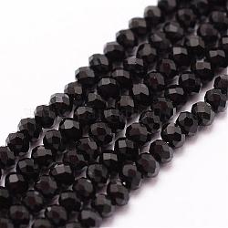 Chapelets de perles en verre, rondelle, facette, noir, 2~3x2mm, Trou: 1mm, Environ 165~169 pcs/chapelet, 16 pouce