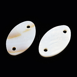 Dijes de conector de concha de agua dulce natural, oval, blanco cremoso, 25~25.5x15~15.5x2~2.5mm, agujero: 2 mm