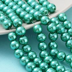 Chapelets de perles rondes en verre peint, vert de mer clair, 8~9mm, Trou: 1mm, Environ 105 pcs/chapelet, 31.4 pouce