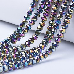 Chapelets de perles en verre transparent électrolytique, plein plaqué, facette, rondelle, multi-couleur plaquée, 8x6mm, Trou: 1mm, Environ 65~68 pcs/chapelet, 15.7~16.1 pouce (40~41 cm)