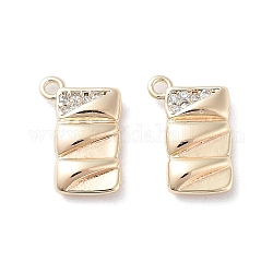 Brass Micro Pave Clear Cubic Zirconia Charms, Rectangle Charms, Real 18K Gold Plated, 13.5x9x3mm, Hole: 1.2mm