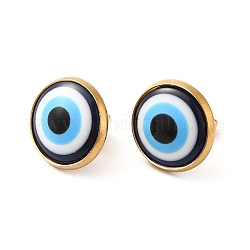 Boucles d'oreilles en résine mauvais œil, 304 bijoux en acier inoxydable pour femme, or, 16mm, pin: 0.7 mm