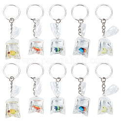NBEADS 10 Sets Resin Goldfish Charms Keychain, 5 colors Resin Fish Charms Pendants 3D Goldfish Water Bag Charms with 10 Pcs Iron Split Key Rings for DIY Jewelry Keychain Craft Supplies