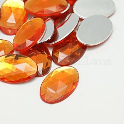 Imitation Taiwan Acrylic Rhinestone Cabochons, Faceted, Flat Back Oval, Orange, 30x20x5mm, about 100pcs/bag