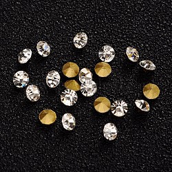 Diamante de imitación de cristal en punta, diamante facetado, espalda plateada, cristal, 3x2mm, aproximamente 1440 unidades / bolsa