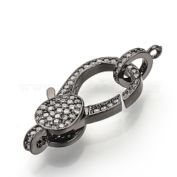 Brass Micro Pave Cubic Zirconia Lobster Claw Clasps, Gunmetal, 25.5x13x5.5mm, Hole: 2mm