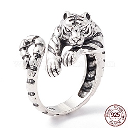 Tiger 925 Manschettenring aus Sterlingsilber für Frauen, verstellbarer offener ring tierkreis tiger chinesisches neujahrsgeschenk, Antik Silber Farbe, uns Größe 7 1/4 (17.5mm)