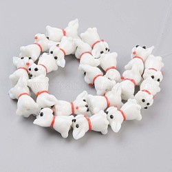 Handmade Bumpy Lampwork Beads Strands, Dog, Floral White, 24x20~22x13~15mm, Hole: 1.6mm, about 20pcs/strand, 18.11 inch(46cm)