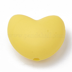 Perlas focales de silicona ecológicas de grado alimenticio, masticar cuentas para mordedores, diy collares de enfermería haciendo, corazón, amarillo, 16x19x10mm, agujero: 2.5 mm