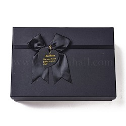 Coffrets cadeaux rectangles en carton, avec nœud papillon et couvercles, pour l'anniversaire, mariage, douche de bébé, noir, 25.5x18x7 cm