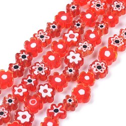 Ручной работы стеклянная бусина тысячецветник нитей, цветок, красные, 6.4~9x3.2 мм, отверстие : 1 мм, около 56 шт / нитка, 15.75'' (40 см)