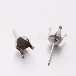 Accessoires de puces d'oreilles en 304 acier inoxydable, couleur inoxydable, Plateau: 7 mm, 7mm, pin: 0.8 mm