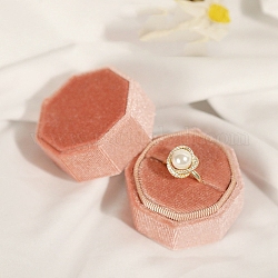Бархат кольца коробки, для свадьбы, футляр для хранения ювелирных изделий, шестиугольник, розовые, 5x5x4 см