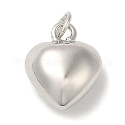 Acumular colgantes de chapado de latón, con anillo de salto, encanto de corazón inflado, Platino, 14.5x11.5x7mm, agujero: 3 mm