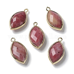 Natural Rhodonite Pendants, with Platinum Brass Edge, Faceted, Horse Eye, 22x12x5.5mm, Hole: 1.8mm