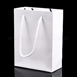 Sacchetti di carta di cartone rettangolari, sacchetti regalo, buste della spesa, con manici in corda di nylon, bianco, 12x5.7x16cm