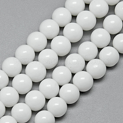 Glass Beads Strands, Round, White, about 6mm in diameter, hole: 1mm, about 50pcs/strand, 13 inch