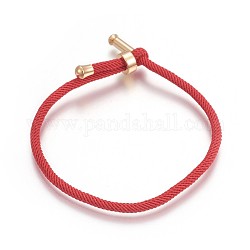 Corde de coton bracelets, bracelets ficelle rouge, avec accessoires en laiton, Plaqué longue durée, rouge, véritable 24k plaqué or, 8-1/2 pouce (21.5 cm) ~ 9 pouces (23 cm)