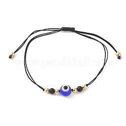 Perline bracciali di moda intrecciati, con perle di agata nera naturale (tinta)., male perle a lume degli occhi, perle di ottone e filo di nylon, nero, 10-3/8 pollice (26.4 cm)