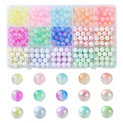 Perles acryliques transparentes et opaques bicolores, ronde, couleur mixte, 7.5~8x7~8mm, Trou: 1.8mm, environ 30 pcs / style
