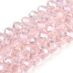 Electroplate transparentes abalorios de vidrio hebras, color de ab chapado, facetados, rerondana plana, rosa, 4x3mm, agujero: 0.9 mm, aproximamente 120~123 pcs / cadena, 15.63~16.89 pulgada (39.7~42.9 cm)