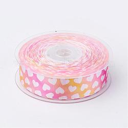Single Face Satin Ribbon, Polyester Ribbon, Heart Pattern, Pearl Pink, 1 inch(25mm), about 100yards/roll(91.44m/roll)
