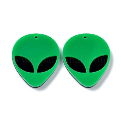 Pendente acrilico opaco, faccia aliena, verde, 35.5x29.5x4mm, Foro: 1.8 mm