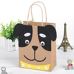 DIY Rectangle with Dog Pattern Kraft Paper Bag Making Set, Including Paper Bag, Non Woven Fabrics Stickers, Eyes Cabochons, Mixed Color, 306mm, Bag: 210x160x1.5mm, Unfold: 210x160x80mm