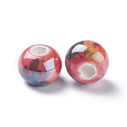 Handgemachte Porzellan europäischen Perlen, Großloch perlen, perlig, Rondell, Orangerosa, 12x9 mm